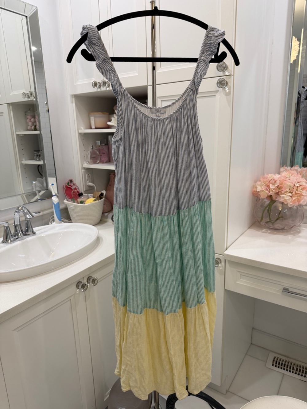 Rails Striped Tiered Maxi Dress in Gray, Green & Yellow